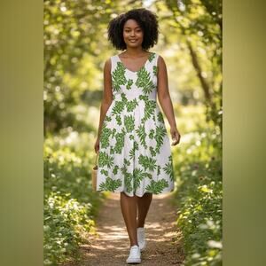 LA Cera Womens Ivory Green Sleeveless Shift Dress Size Medium